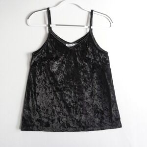 Lock & Love Black Crushed Velvet V-Neck Camisole Spaghetti Strap Top Medium USA